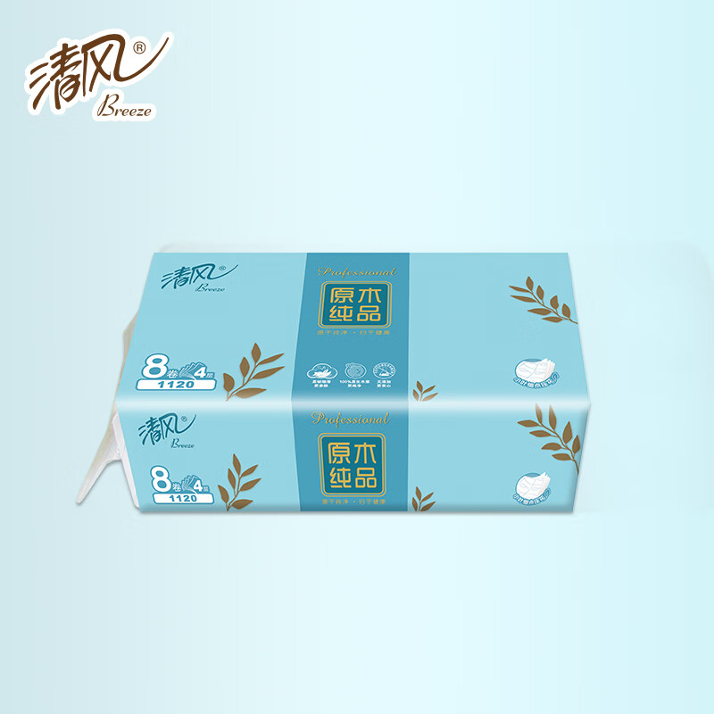 清风原木纯品小叶细点压花140g*24卷筒卫生纸 B208AQ高清大图