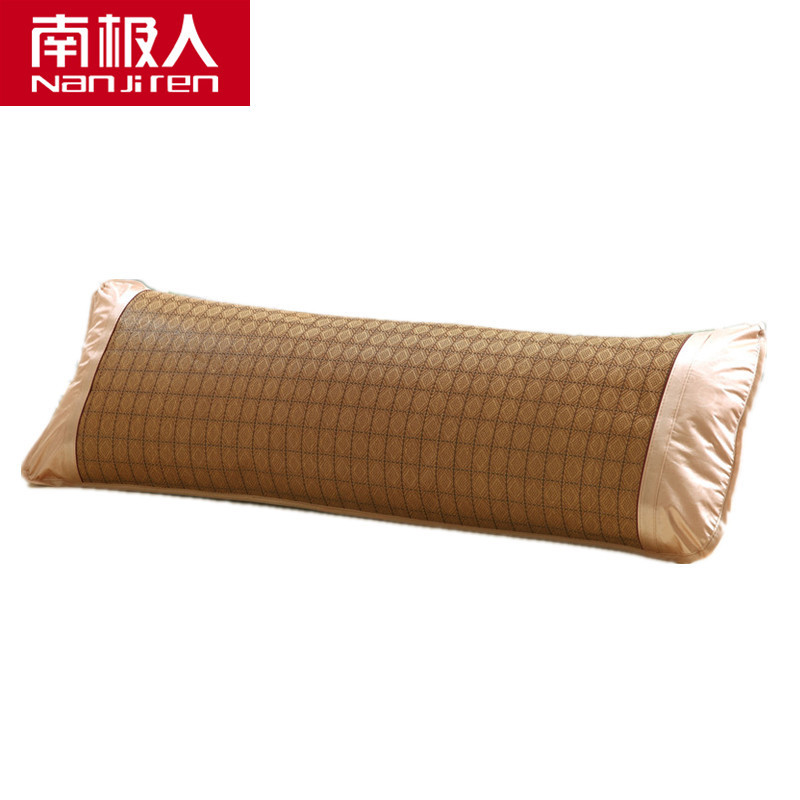 南极人(NanJiren)家纺 夏季清爽凉席/凉枕长枕套单只 床上用品牡丹花/罗马格图案冰丝席枕头套仿藤席枕芯套枕席一只