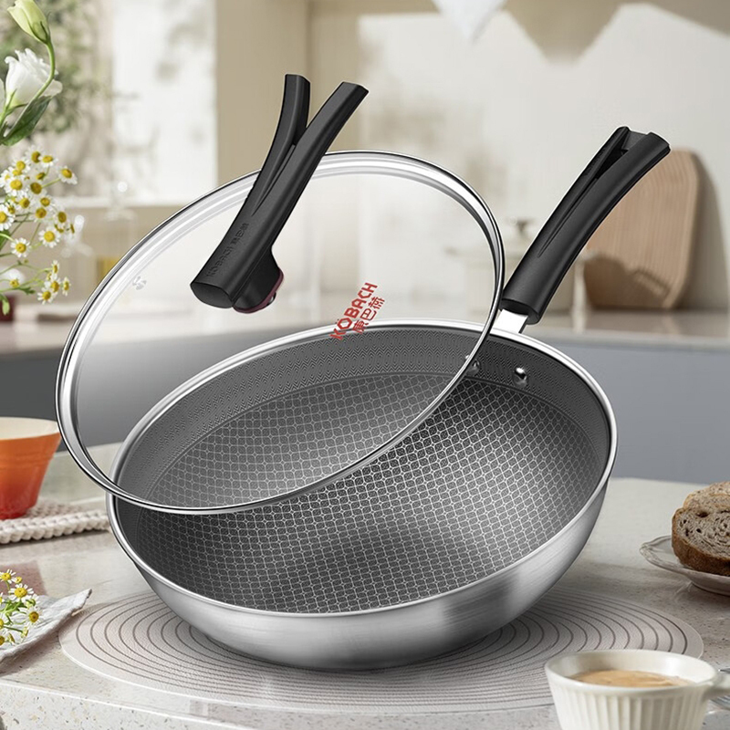 康巴赫炒锅套装32cm不锈钢蜂窝锅可立锅盖钢铲KGQ-C32Z高清大图