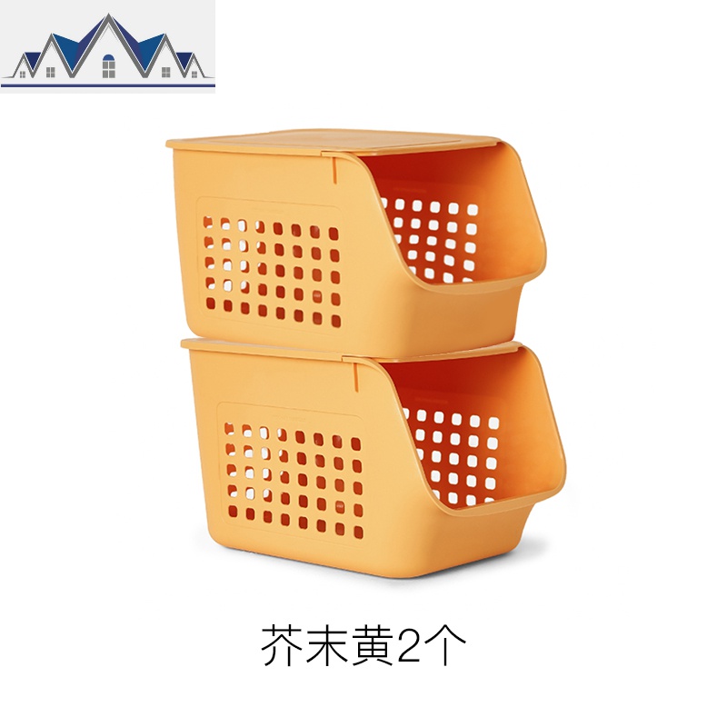 家用厨房可叠加收纳筐收纳篮塑料储物果蔬篮置物架2个装 三维工匠 芥末黄2个装