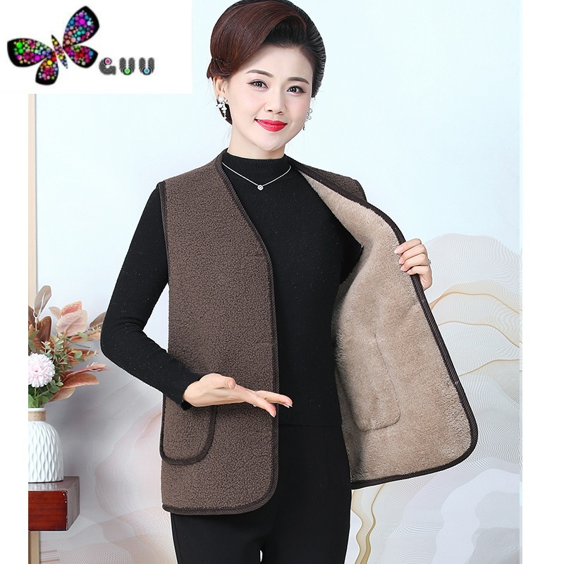 语娄时尚马夹女中年妈妈装冬装加绒加厚纯色背心坎肩中老年马甲女外穿