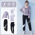 瑜伽服女健身房跑步套装运动服网红透气瑜伽服上衣套装_840 XL【建议：120-135斤左右】 藕紫五件套【短袖】TC22135