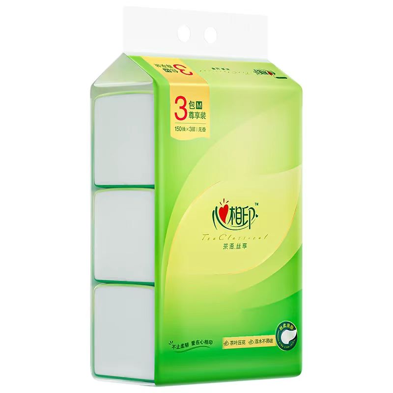 恒安DT32150 心相印茶语丝享系列150抽三层塑装纸面巾高清大图