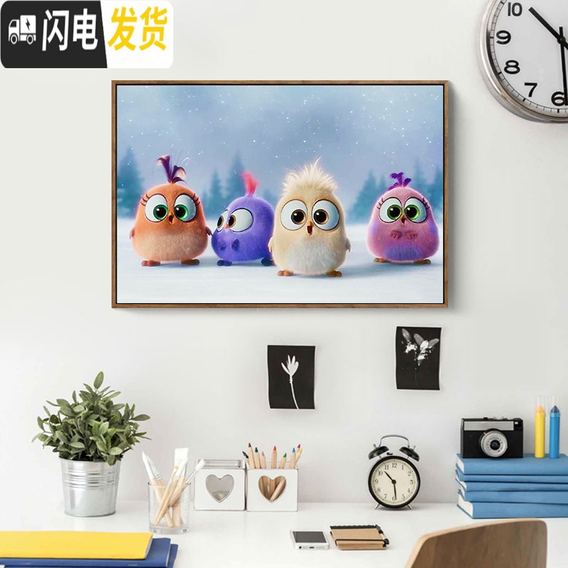 三维工匠2019年新款5D满钻带框钻石画小幅愤怒的小鸟卧室 [画+框]满钻全贴[愤怒的小鸟70*47厘米]画加框组十字绣