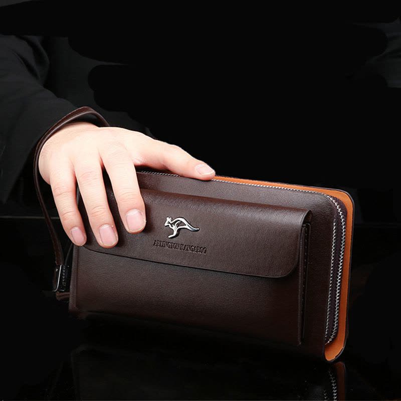 MKJ欧美时尚男士新款包盖式商务手拿包休闲双拉链大容量长款钱包可直放百元大钞图片