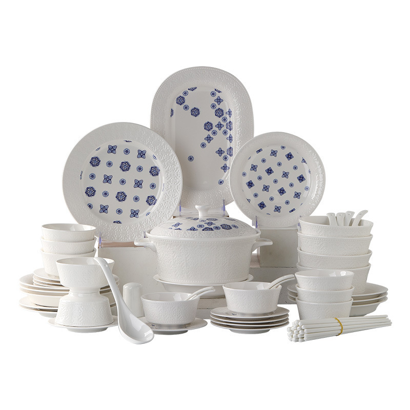 一禾亼物敦煌文创餐具套装餐盘纯白浮雕碗盘筷高颜值陶瓷餐具礼品套装4人食30头