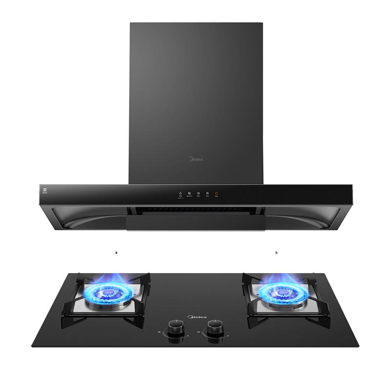 美的(Midea)烟灶套装T201+Q218B 21立方爆炒大吸力智能欧式油烟机+5.0kw灶油烟机灶具套餐(天然气)