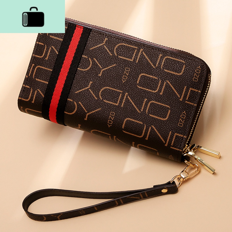 女钱包2020新款时尚欧美大容量钱包女长款双拉链气质手拿包女钱夹NEWLAKE 彩条咖啡色