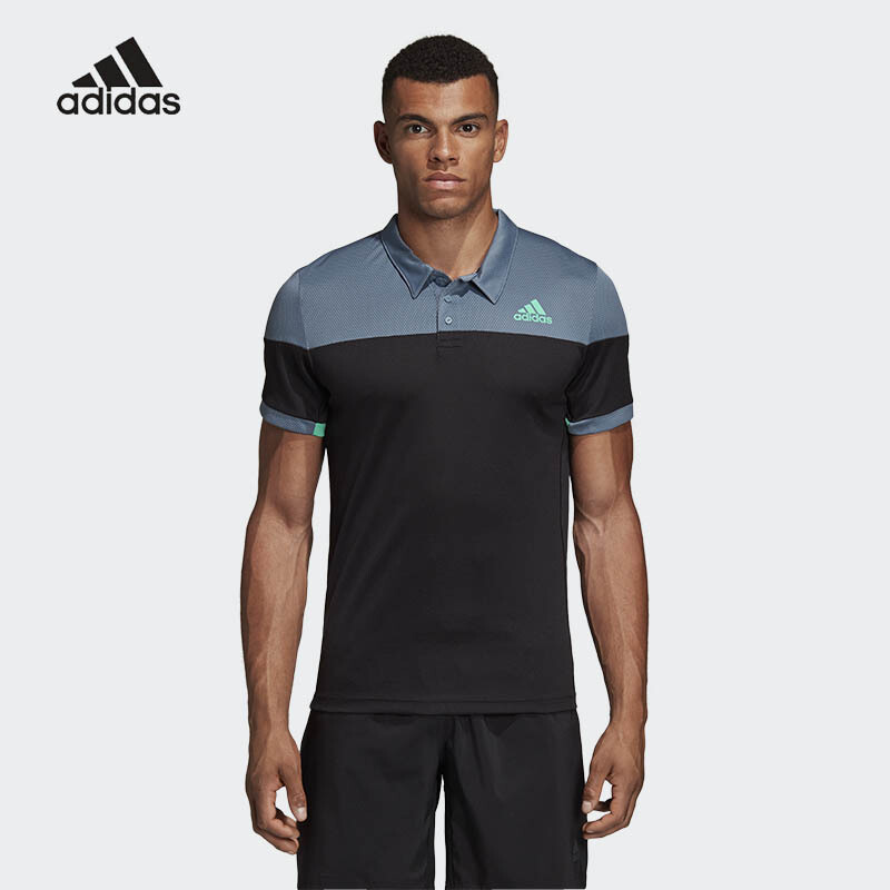 阿迪达斯 （adidas）春夏新款羽毛球短袖男女款翻领T恤休闲运动短袖针织速干透气情侣款运动短袖 男款灰蓝色翻领短袖CW