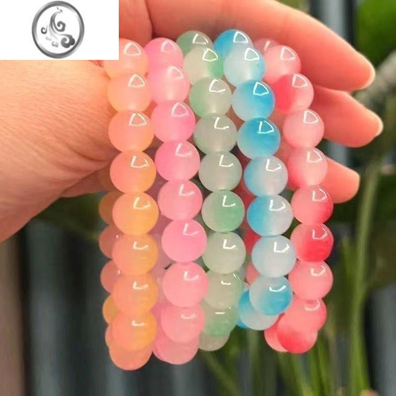 jimi盘珠子小学生渐变色粉色版盘玩圆珠手链情侣冰透白玉色菩提手串绕