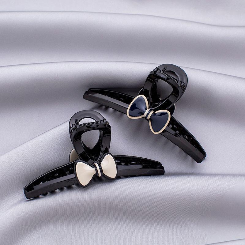 韩国后脑勺抓夹黑色发夹蝴蝶结气质发卡简约百搭大号盘头发夹子女1