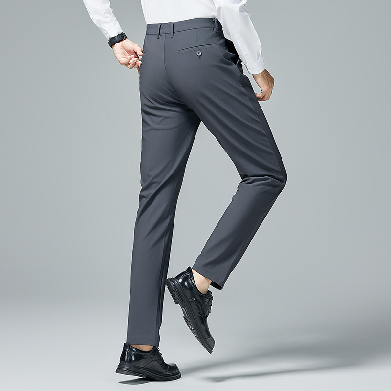 啄木鸟四面弹力西裤男款秋冬新款商务休闲裤宽松直筒加绒加厚长裤高清大图