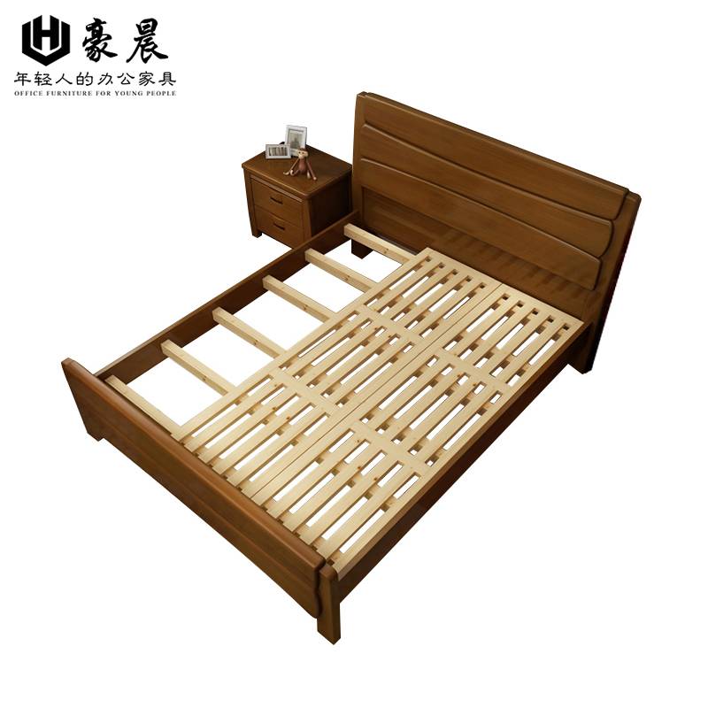 豪晨实木床(1000*2000mm 框架结构+床头柜)张高清大图