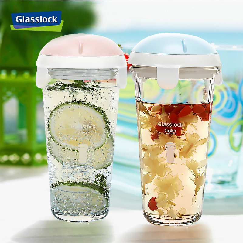 三光云彩(GLASSLOCK)韩国进口玻璃水杯两个装450ml*2情侣杯带刻度随手杯果汁杯透明玻璃IG721