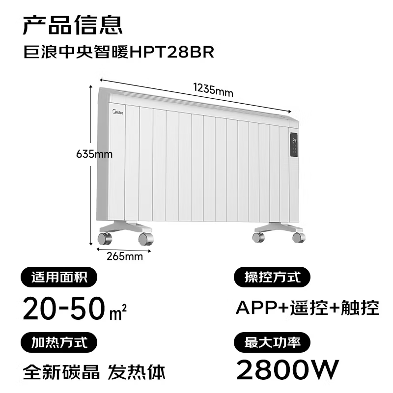 美的(Midea)[别墅级]取暖器取暖神器全屋升温速热欧式快热炉大面积防水电暖气壁挂移动电暖器巨浪HPT28BR高清大图