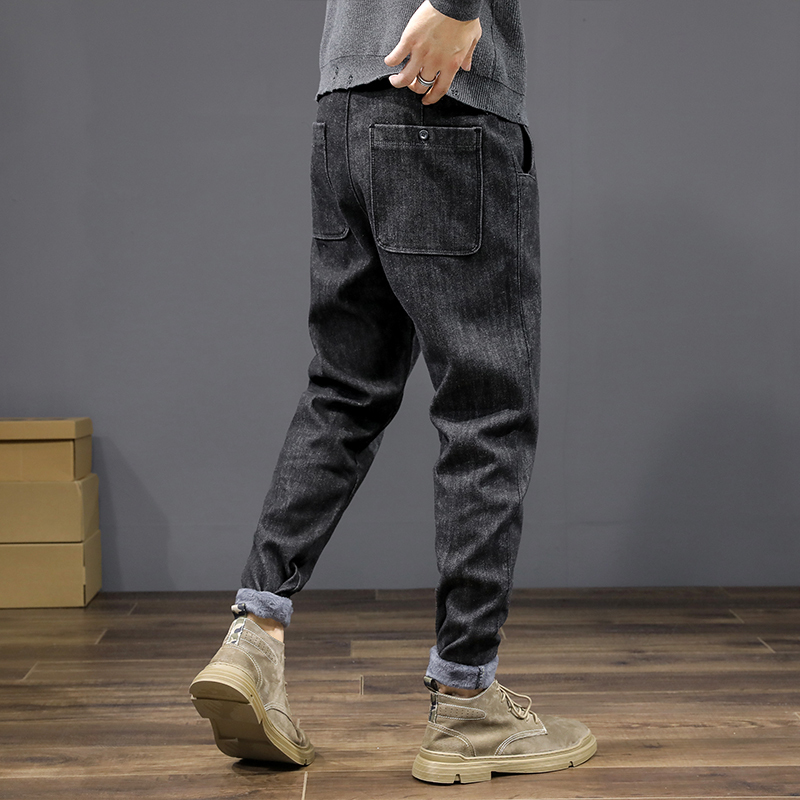 yuansu秋季牛仔裤男宽松直筒大码秋冬加绒哈伦长裤潮流百搭休闲裤子