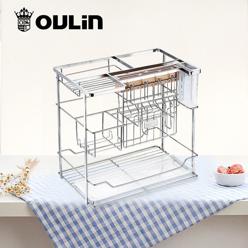 欧琳置物架S106魔立方新概念不锈钢抽屉式调味篮碗篮调味拉篮阻尼轨道厨房橱柜碗架调料图片