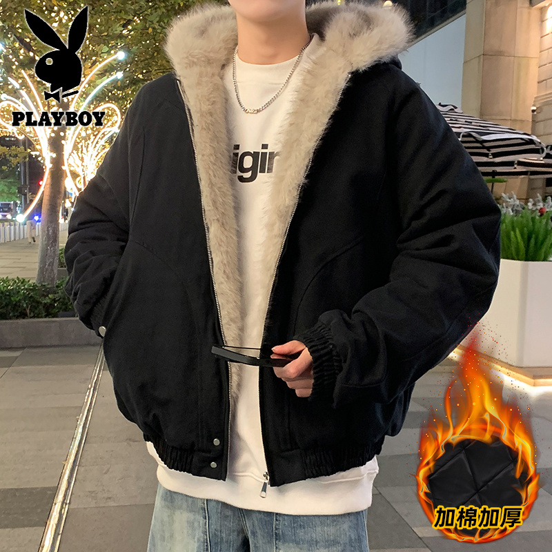 花花公子新款高品质秋冬加棉加厚棉衣男港风座山棉服_64高清大图