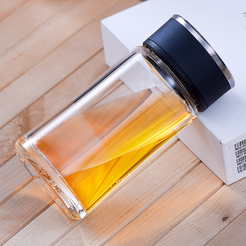 万象玻璃杯单层带盖商务办公室茶杯透明水杯便携茶杯