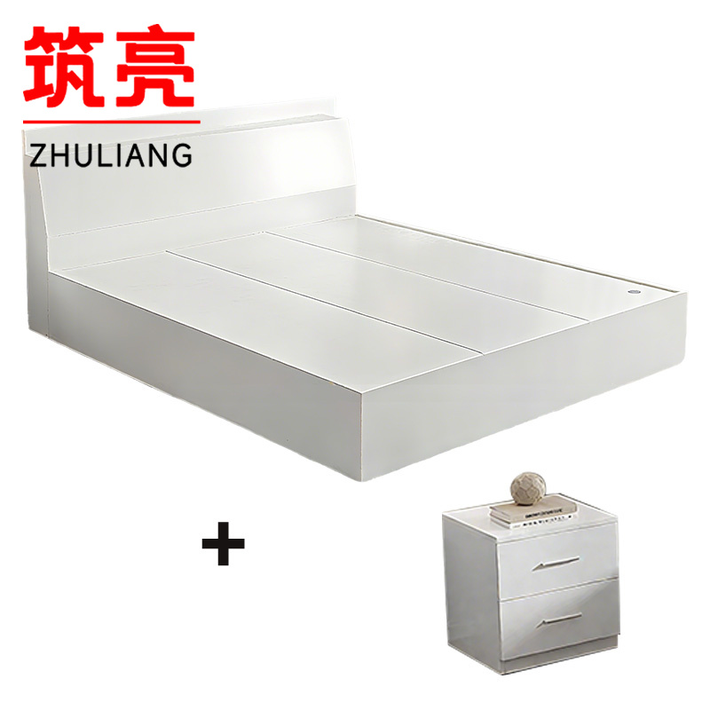 筑亮 单人床 120*200*88cm白色+床头柜 套高清大图