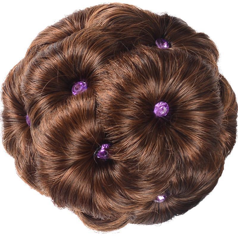 酒红色假发女盘发发包抓夹九朵花头花新娘旗袍发型头饰造型仿真发花苞