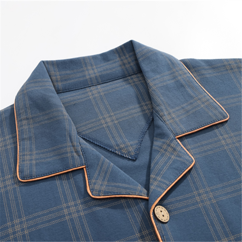 浪莎纯棉睡衣男士春秋季长袖套装全棉薄款格子大码可外穿家居服男高清大图