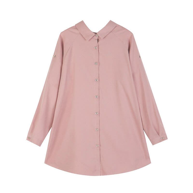 迪鲁奥(DILUAO) 孕妇秋装新款前后可穿中长款时尚潮妈长袖衬衫孕妇裙 粉色图片