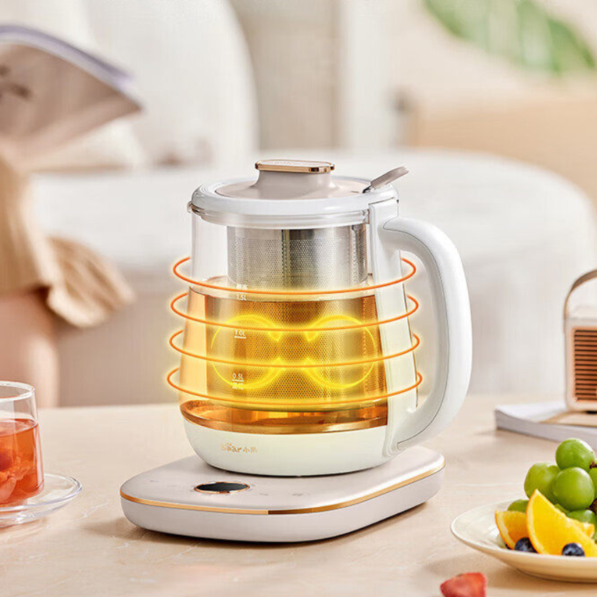 小熊bear养生壶1.5L玻璃煮茶器底盘加热800W多段保温大滤网高清大图
