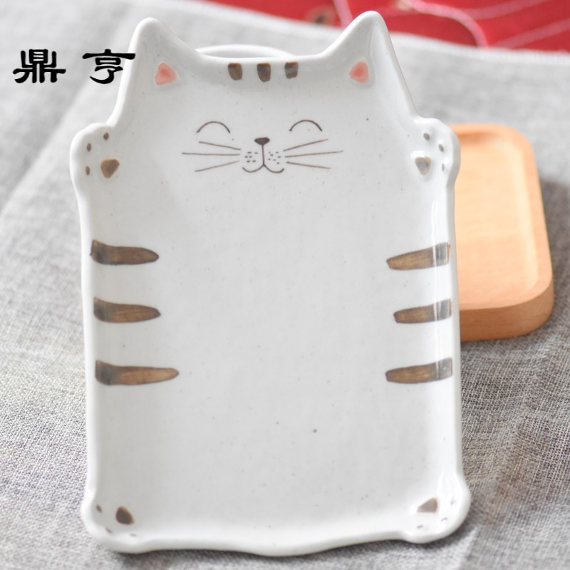 鼎亨猫咪杯子景德镇手绘日式萌猫杯可爱创意陶瓷咖啡杯碟套装带勺