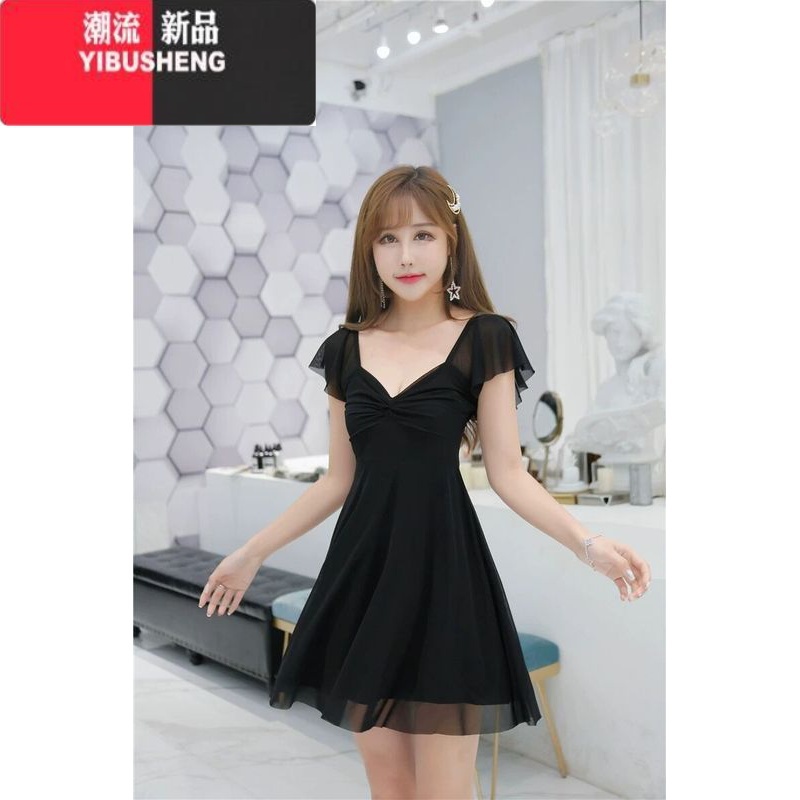 YIBUSHENG网红时尚2024春季新款性感低胸女装露背飞飞袖技师工作服连衣裙潮高清大图