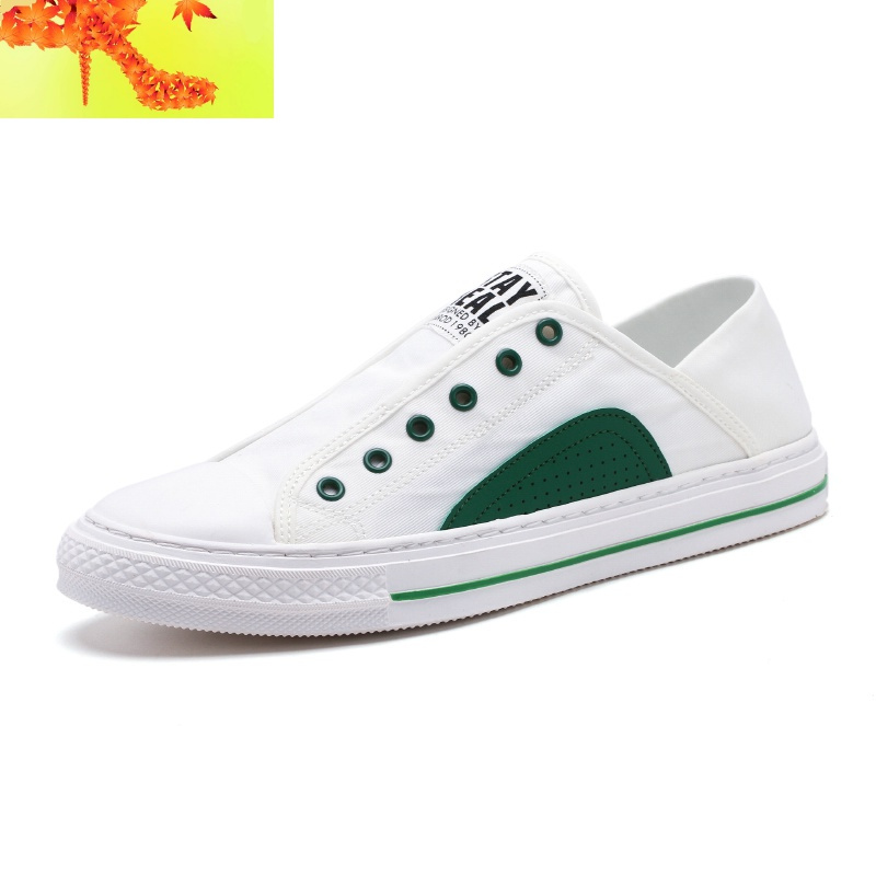 夏季男鞋帆布板鞋百搭潮鞋一脚蹬小白布鞋懒人潮流男士休闲无鞋带简畅
