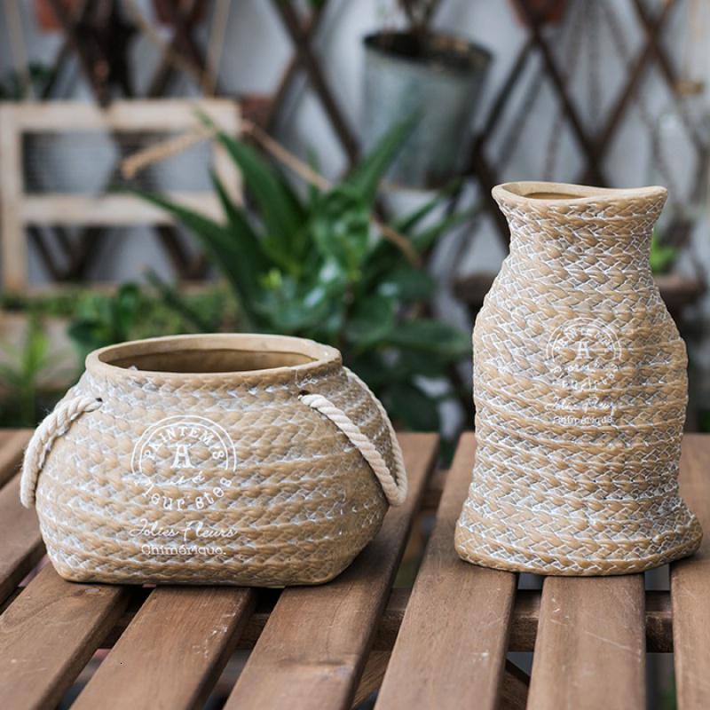 美帮汇编织口袋陶艺花盆 花器 花瓶 花篮 园艺庭院装饰ZAKKA A大号一个(底部有孔)(不能水培) 大高清大图