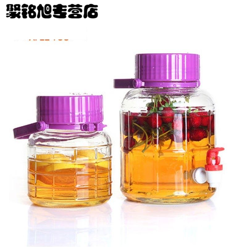 玻璃泡酒瓶带龙头泡菜果汁瓶加厚酿酒玻璃瓶手提酒坛酵素瓶多色多款多功能生活日用收纳用品时尚创意简约收纳柜