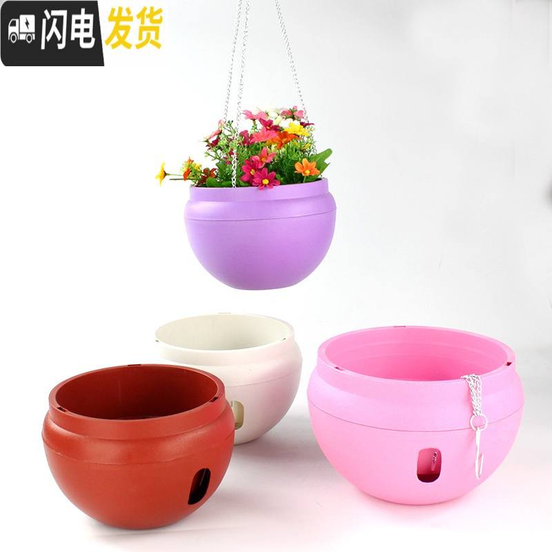 三维工匠室内塑料绿萝花盆懒人储水多肉吊盆悬挂吊兰树脂花盆 送铁链p500 绿色(送挂链) 小花盆容器