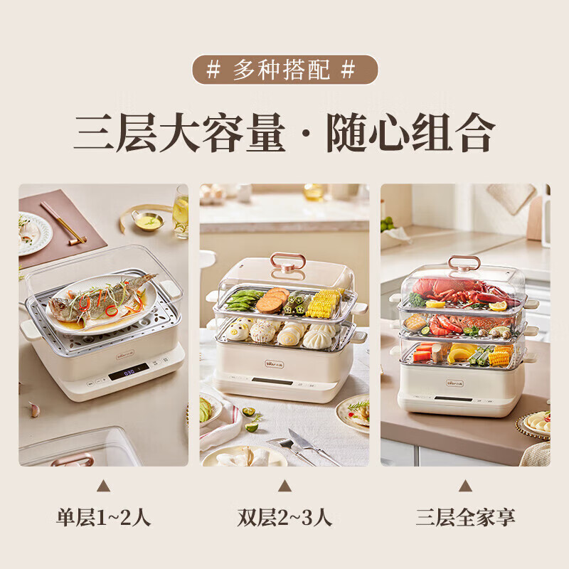 小熊电蒸锅电蒸笼小型早餐机双层大容量多功能可定时煮蛋器家用高清大图