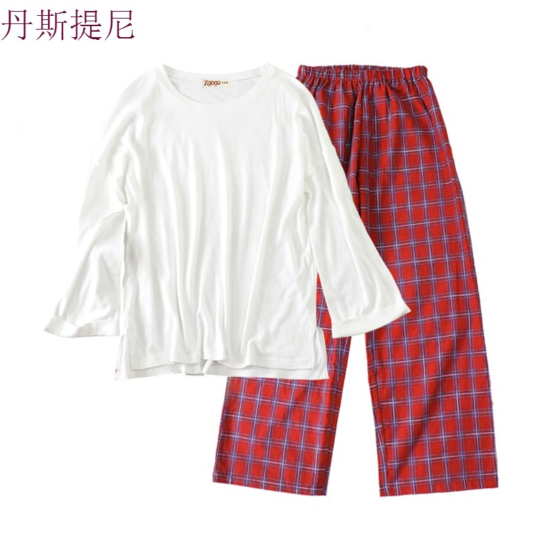 睡衣女春秋季纯棉长袖格子套装韩版清新学生休闲宽松家居服可外穿
