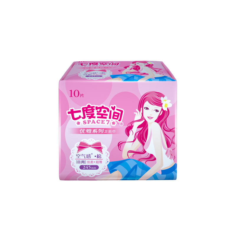 七度空间卫生巾245mm*10片*5包优雅丝柔棉表层透气日用加量姨妈巾高清大图