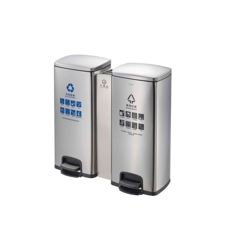 GNF GPX-218H03 60L 740*320*700mm @430不锈钢两分类带烟灰缸垃圾桶砂钢色