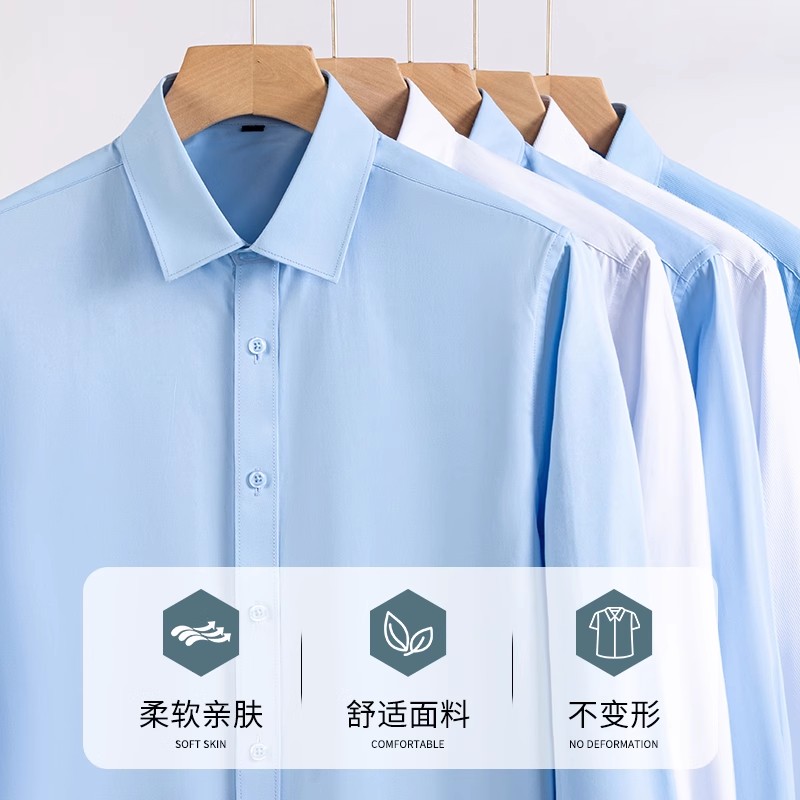 啄木鸟2025新款商务工装白衬衫男士长袖衬衣正装结婚西装短袖寸5高清大图