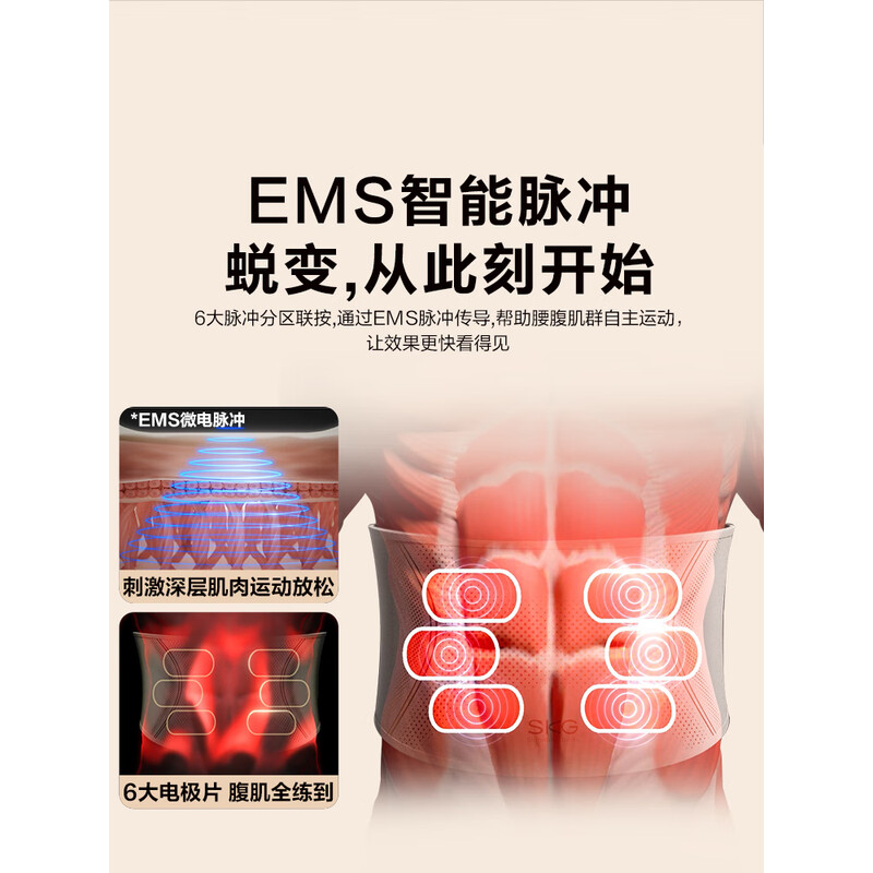 SKG健腹仪腰部按摩器 米白色揉腹部塑形燃脂瘦肚子按摩仪热敷暖宫护腰带三伏暴汗按摩仪 G3系列1代豪华款 ||高清大图