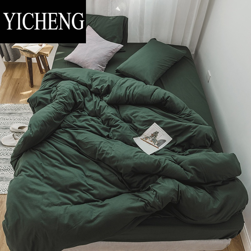 YICHENG裸睡纯色针织棉天竺棉床上四件套新疆棉被套1.8m床单床笠床品