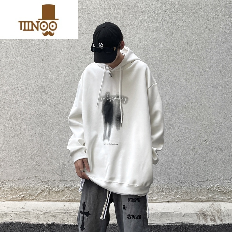 YANXU非潮勿近高街美式潮牌复古重影人像设计感连帽卫衣男宽松上衣高清大图