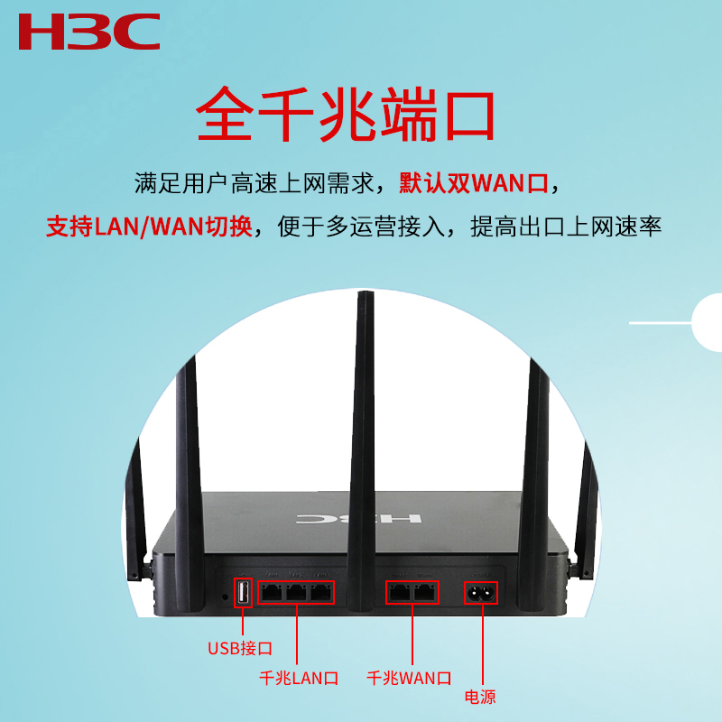 华三(H3C)ERG2-1350W 1350M双频多WAN口千兆企业级无线网关路由器 带机量100