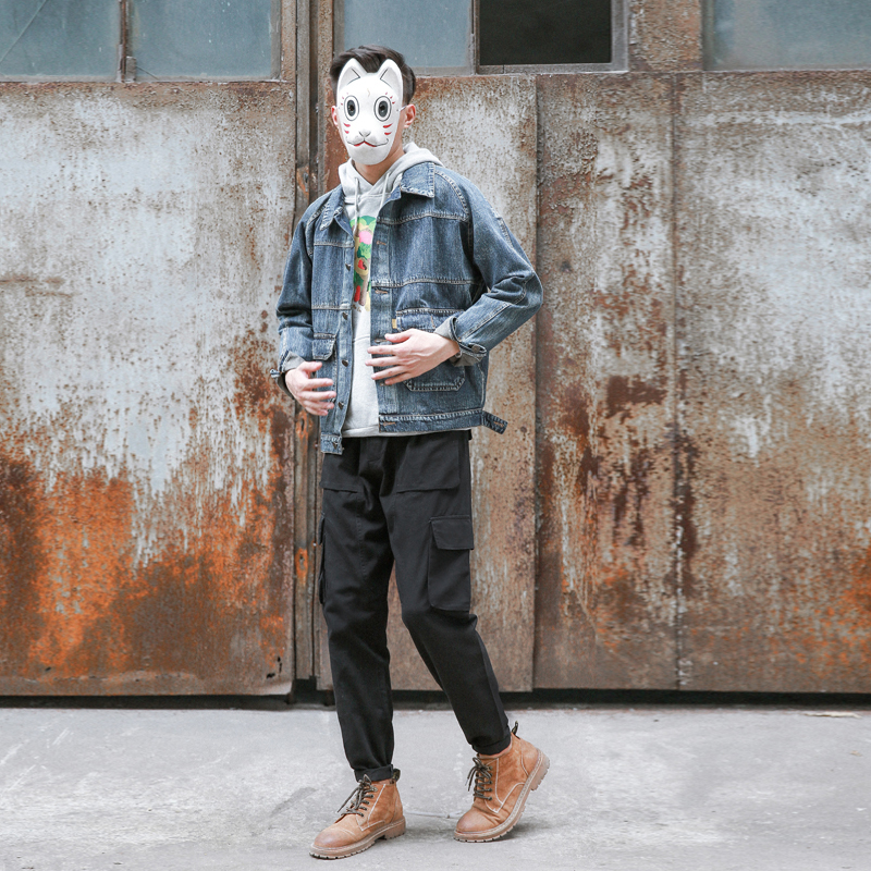 春秋宽松工装裤男青年束脚裤余文乐潮牌小脚多