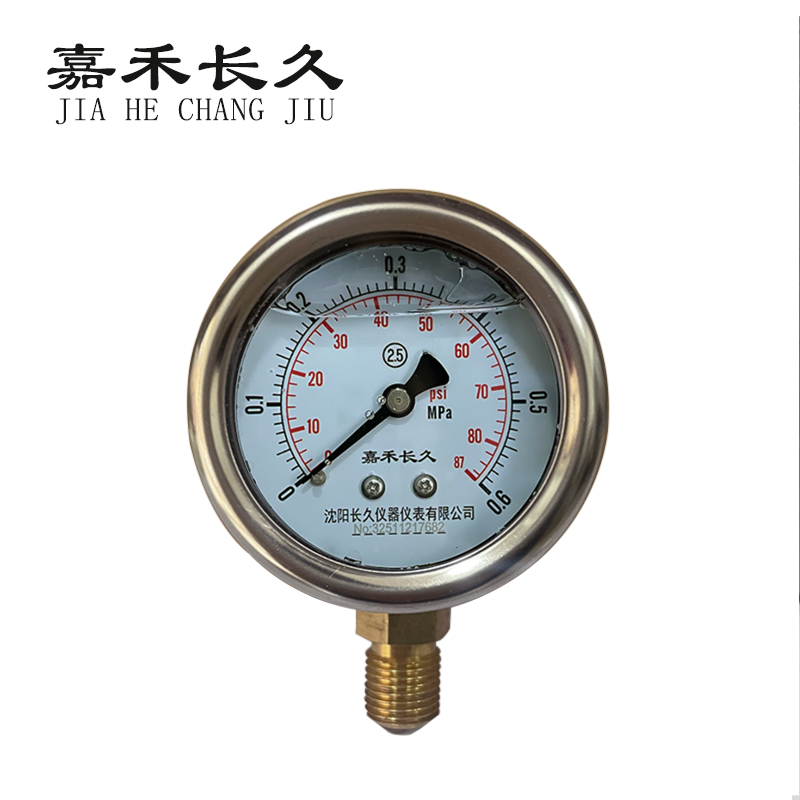 嘉禾长久 耐震压力表 YTN50 0-0.6Mpa 块