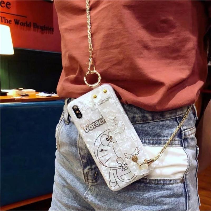 烫金多啦A梦iPhone11/prom苹果xs手机壳6/6s/8/xr/xsmax腕带7plus 呆呆张嘴腕带 ipho