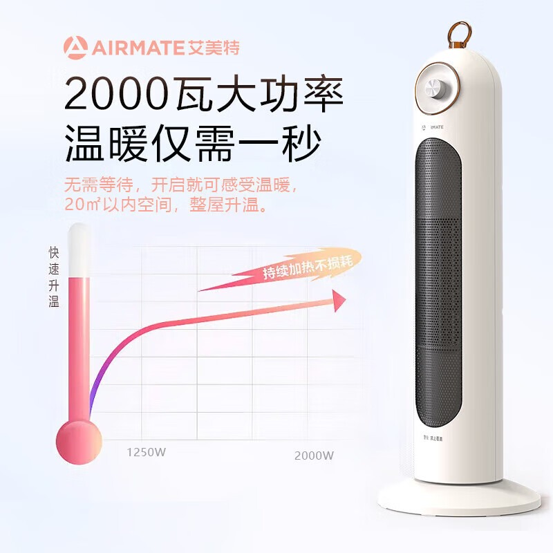 艾美特 家用立式摇头暖风机 HP20-K8 2000W高清大图