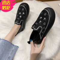 金三志乐福鞋女厚底2021新款春秋季一脚蹬松糕大头面包懒人水钻休闲单鞋休闲鞋