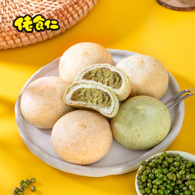 佬食仁(LAOSHIREN) [全麦素饼350g(10枚)] 整箱绿豆馅饼糕点早餐点心粗粮饱腹办公休闲零食