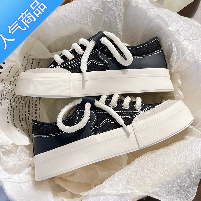 SUNTEK多巴胺鞋子女2023新款夏季厚底小白鞋众原创帆布鞋女小百搭板鞋子高清大图